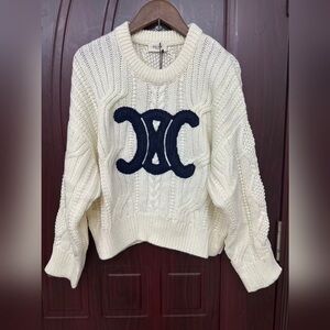 Celine triomphe crew neck sweater in aran wool